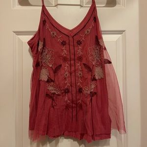 Dark Pink Embroidered Mesh Tank Top, Maurices, size XL